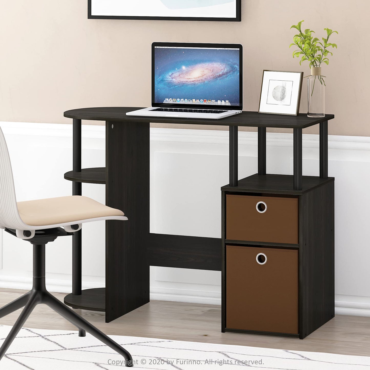 Furinno JAYA Simplistic Computer Study Desk with Bin Drawers, Espresso