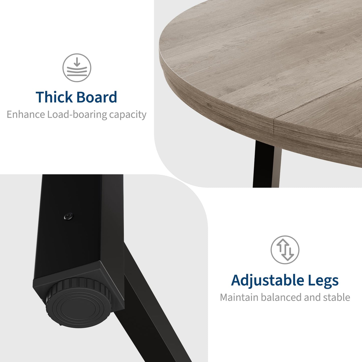 47 in Round Dining Table, Industrial Dinner Table for 4 to 6, Wooden Kitchen Table with Sturdy Metal Frame & Rustic Light Oak Finish