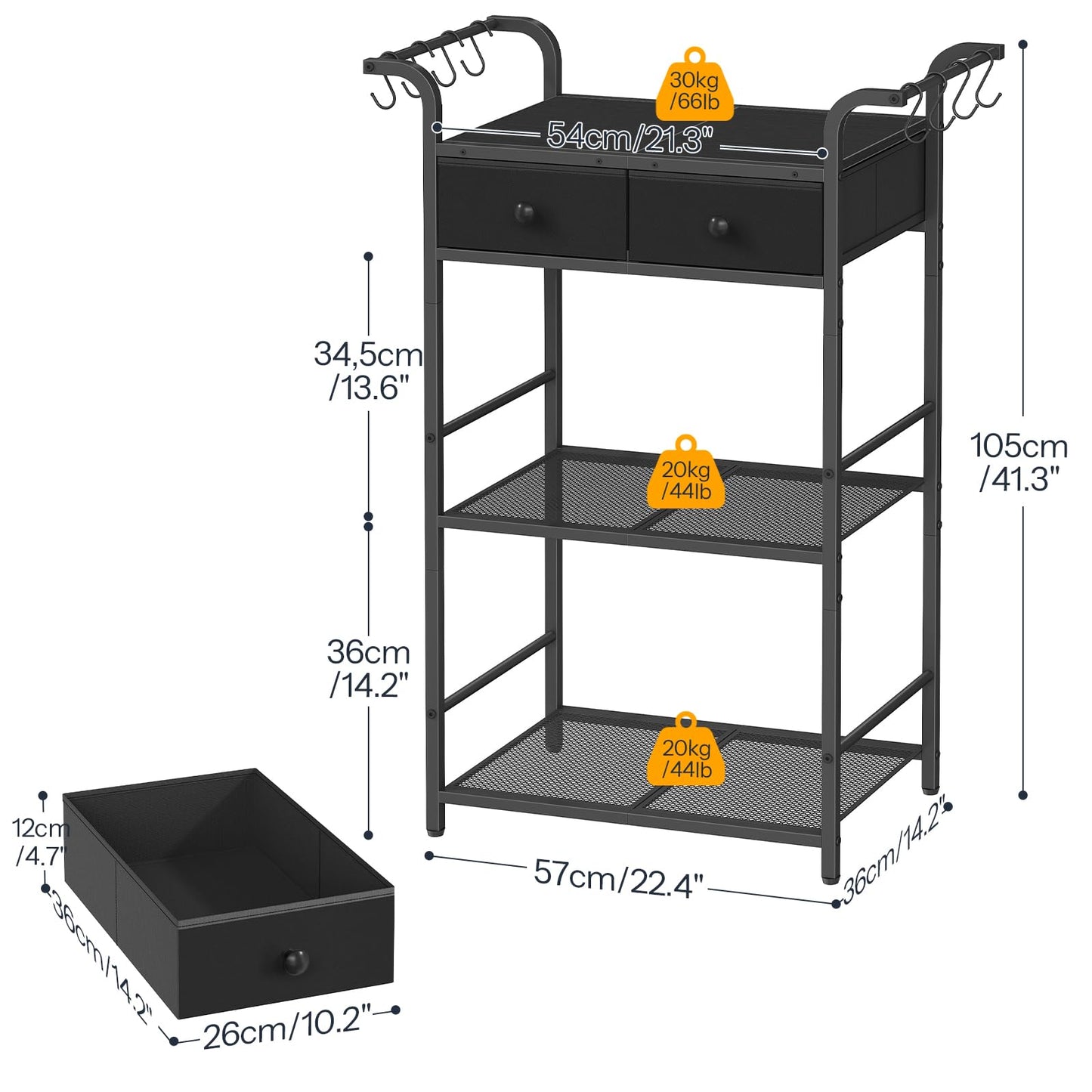 HOOBRO 3-Tier Bakers Rack, Microwave Stand, Coffee Bar Station with Storage