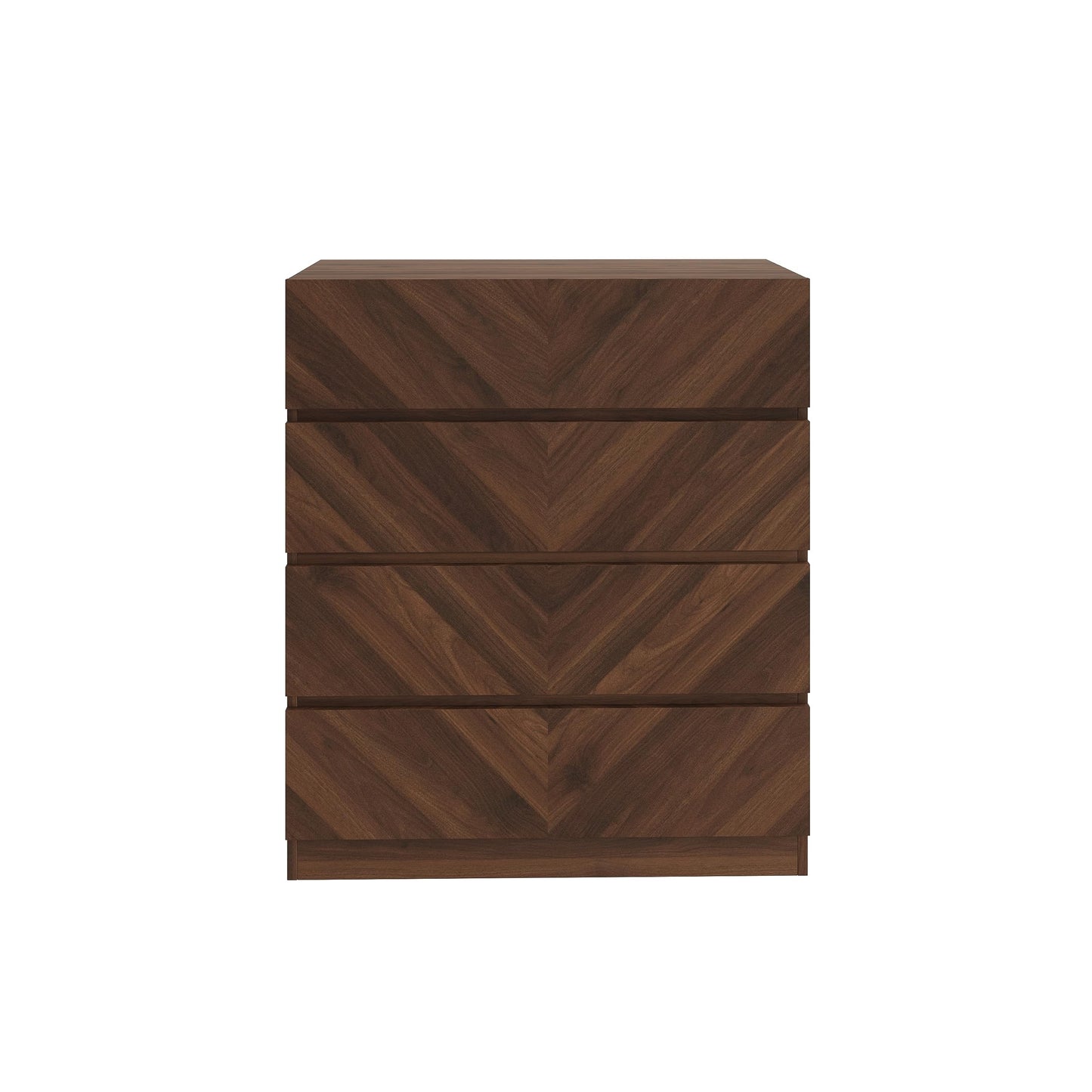 GFW Catania 4 Drawer Chest of Drawers, Royal Walnut Bedroom Storage Unit with Herringbone Drawer Fronts, Modern Handle-Free Furniture