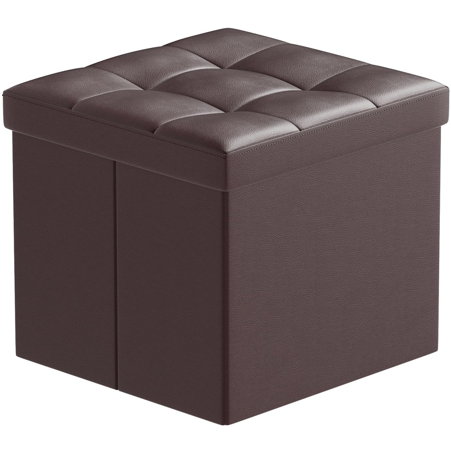 BRIAN & DANY Folding Storage Ottoman, Faux Leather Cube Foot Rest Stool with Cover, Storage Chest with Highly Elastic Sponge Filling, Brown