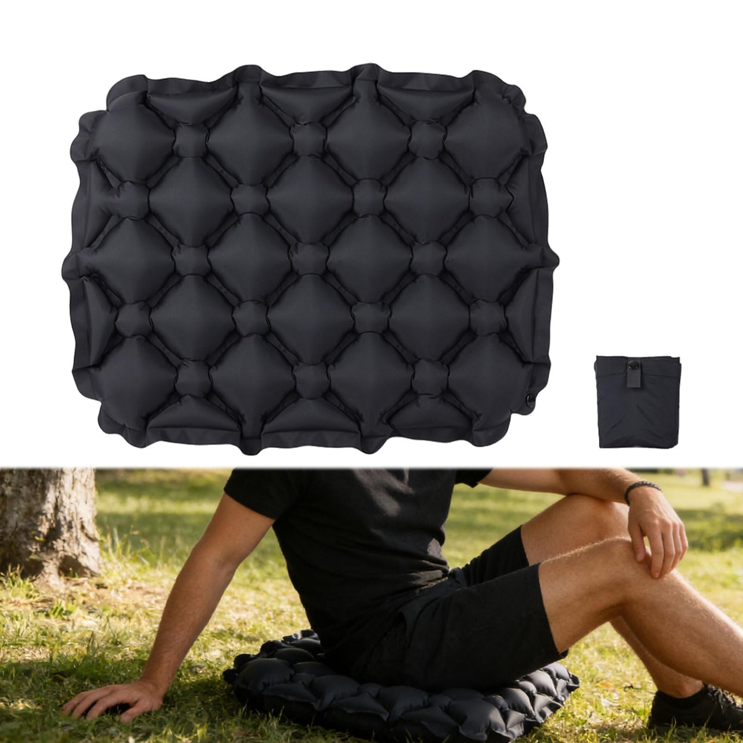 Othrion 1 PCS Black Inflatable Seat Cushion,Portable Travel Seat Cushion,Airplane Seat Cushion for Long Sitting Hiking Airplane Camping Sports
