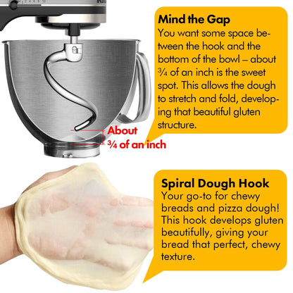 Stainless Steel Spiral Dough Hook Replacement for KitchenAid 4.5QT & 5QT Bowl Tilt-Head Stand Mixers, Rustproof & Easy Clean, Efficient Kneading for