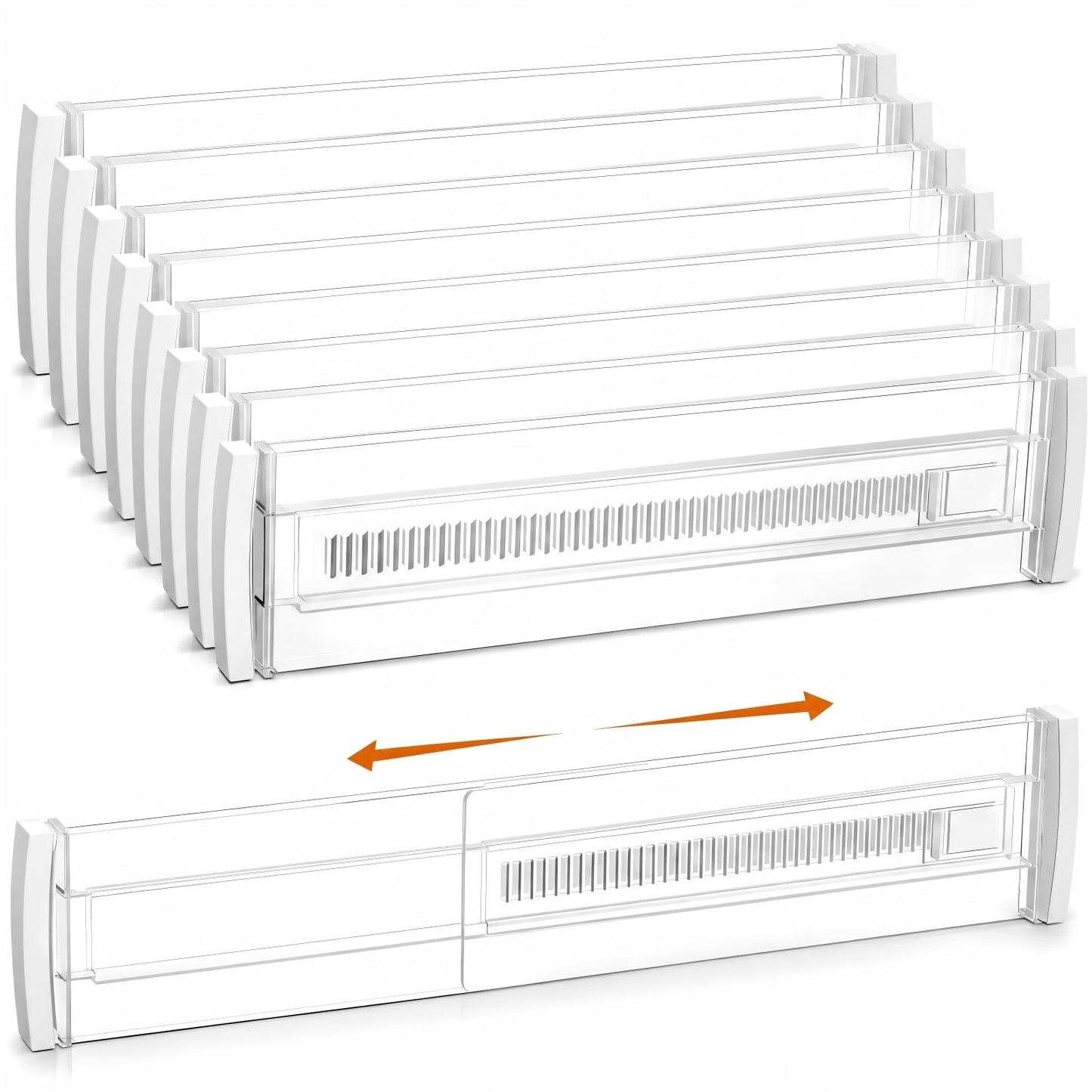 8 Pack Kitchen Drawer Dividers for Clothes, Adjustable Draw Dividers(30-52cm), Clothes Drawer Organisers for Kitchen, Bedroom, Desk, Dresser