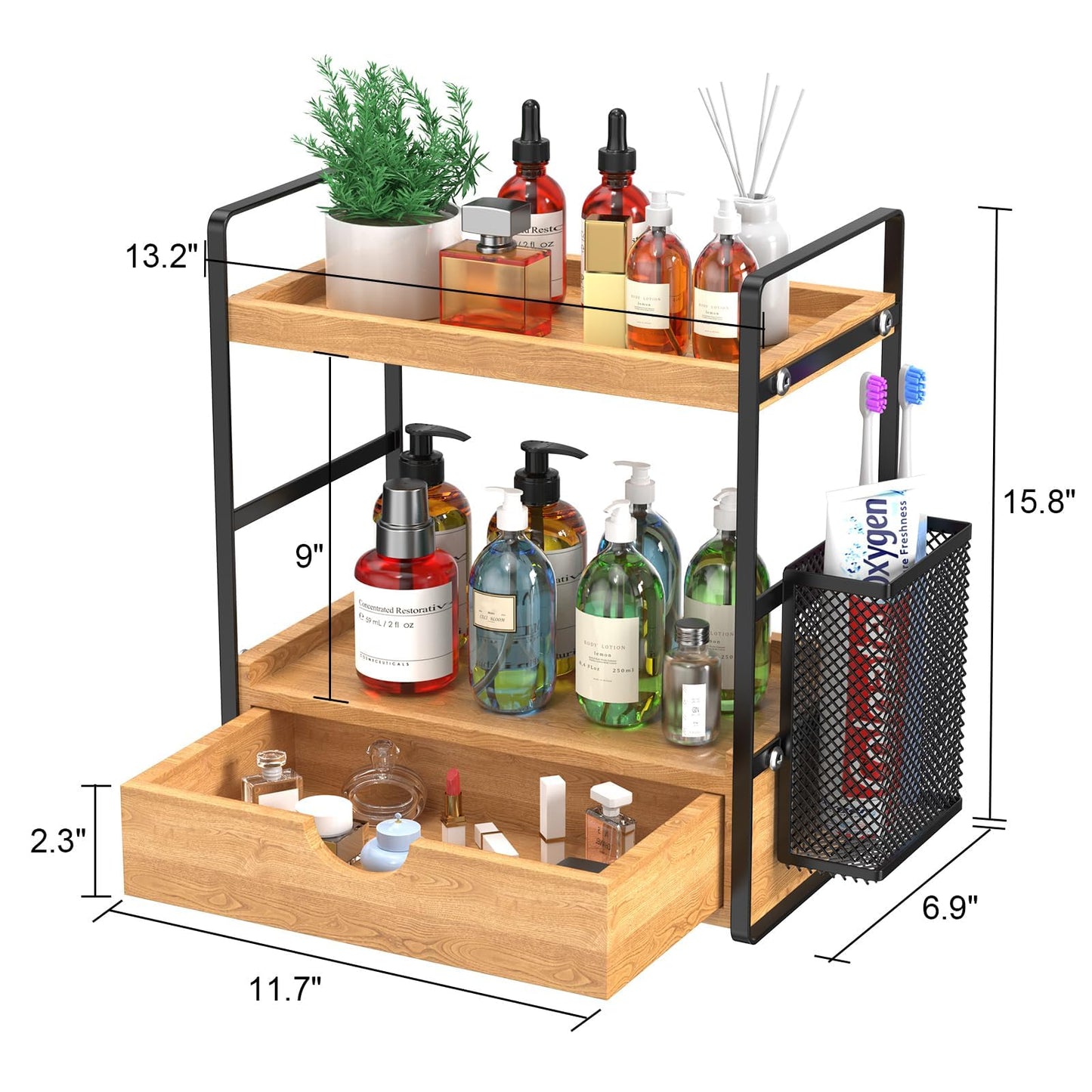 LEMIKKLE Skincare Perfume Organiser for Vanity, Bathroom Organiser Countertop, coffee station,Spice Rack 2-Tier Wood kitchen storage And organisation