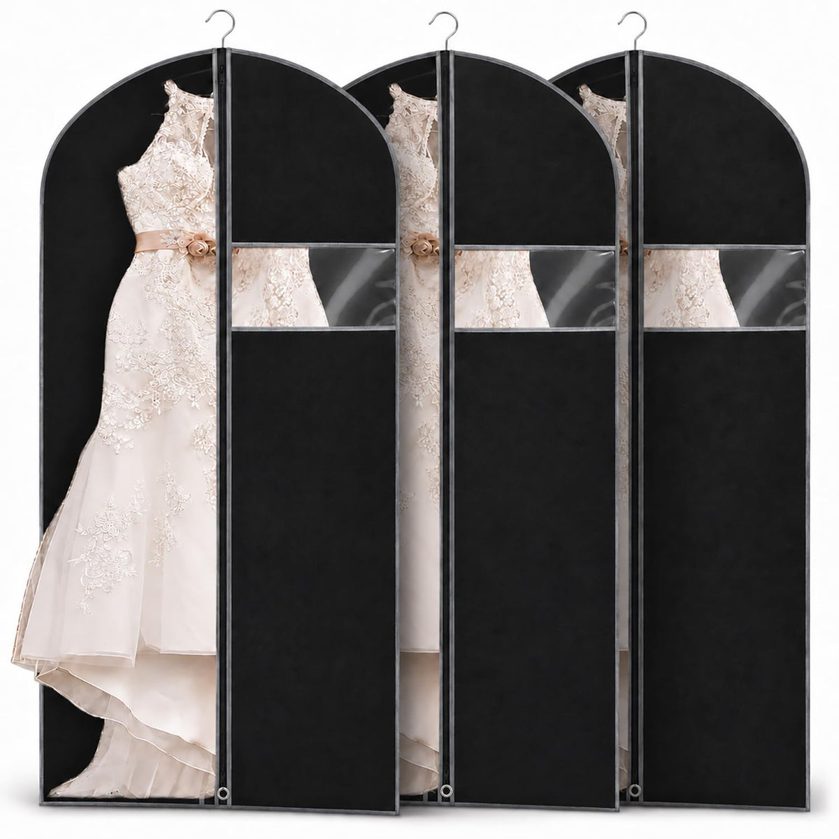 Dress Bag Covers Long, URMI Breathable 60 x 183cm 3 PCS Hanging Wedding Dress Bridesmaid Dress Bags for Gowns Prom Bridal Garment Bags with Clear