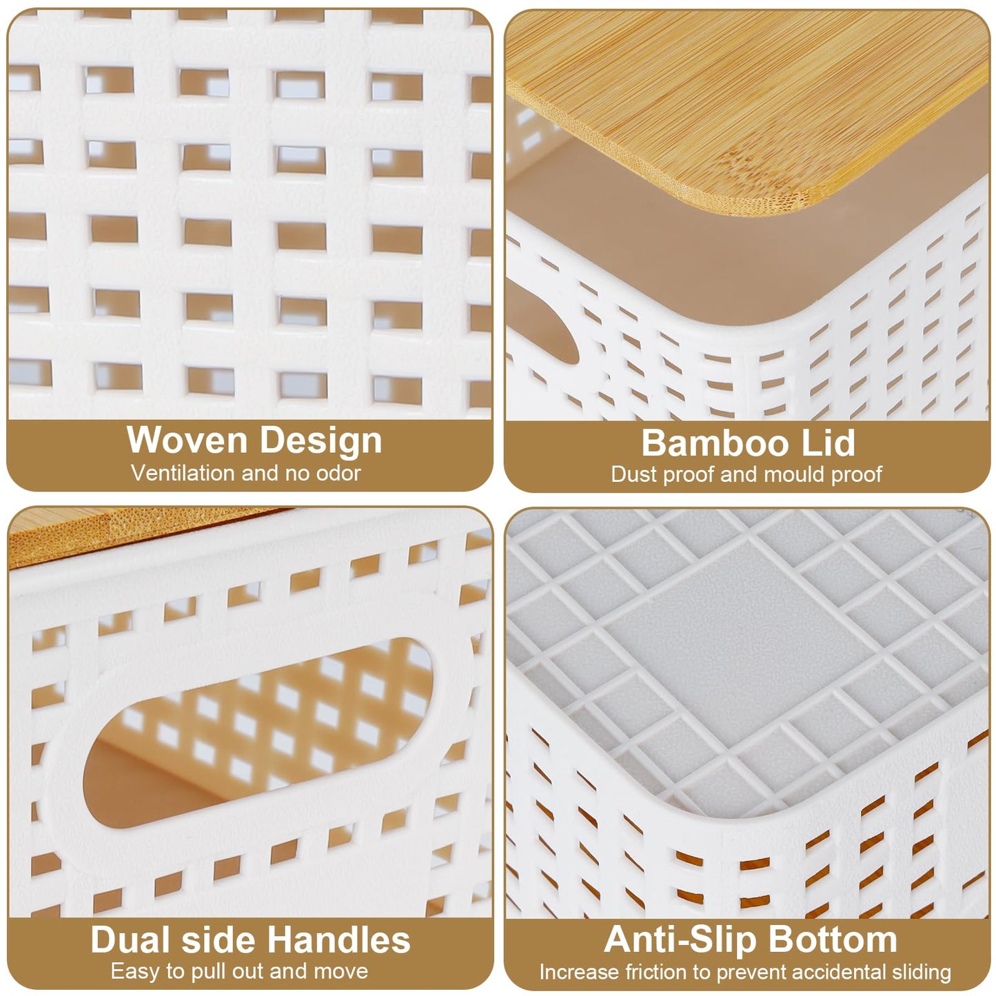 Nymblis 6Pcs Storage Boxes with Lids, Stackable Storage Baskets, White