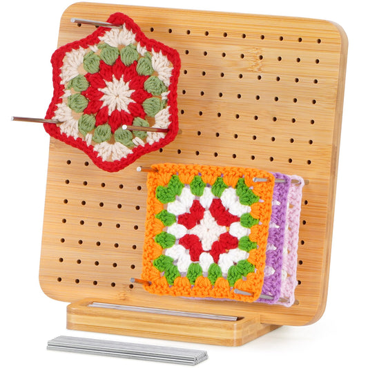Lifewit 7.7" Crochet Blocking Board with 20 Pegs, Bamboo Granny Square Blocking Board for Knitting and Crochet Projects, Blocking Mats for Crocheting,