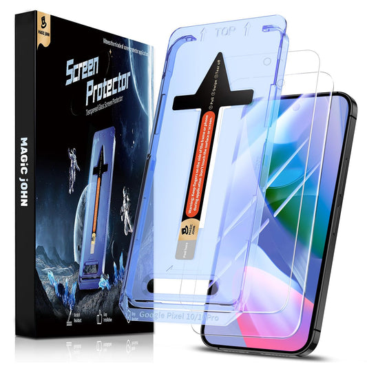 MAGIC JOHN 2 Pack for Google Pixel 10/10 Pro Tempered Glass Screen Protector, Auto Dust-Elimination, Bubble Free, HD Clear, Easy Installation