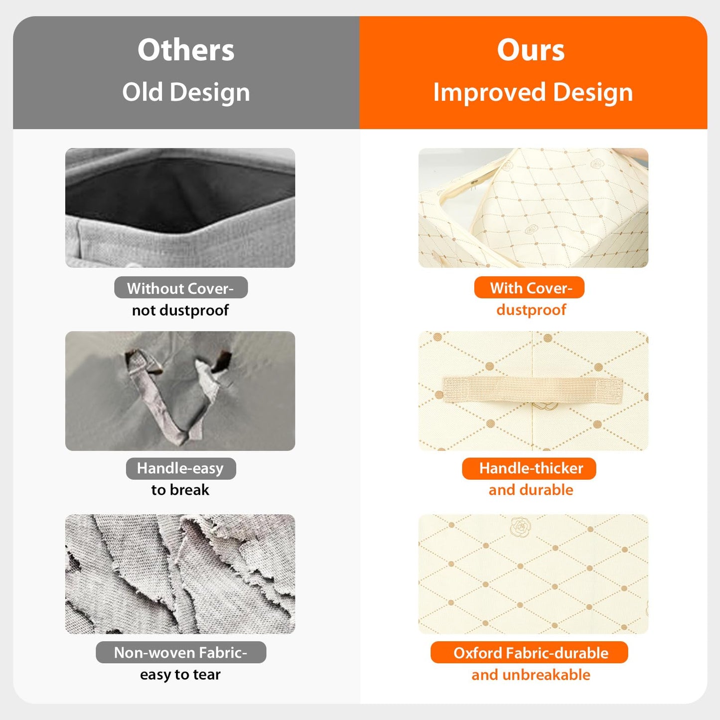 Cozary 66L Storage Box with Lid, Storage Bag for Duvets with Zips, Metal Frame, Sturdy Foldable Clothes Storage Box for Clothes
