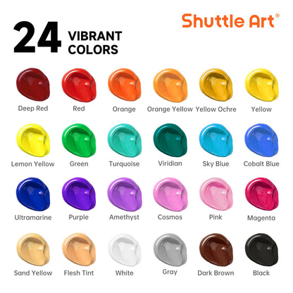 Shuttle Art Acrylic Paint Set, 24 Colours Acrylic Paints Bottle(250ml/8.45oz), Rich Pigmented Acrylic Paints, Bulk Painting Supplies for Artists,
