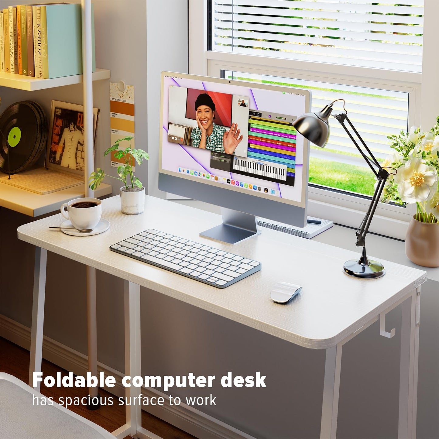 WOHOMO Folding Desk, 100cm Small Writing Desk, White