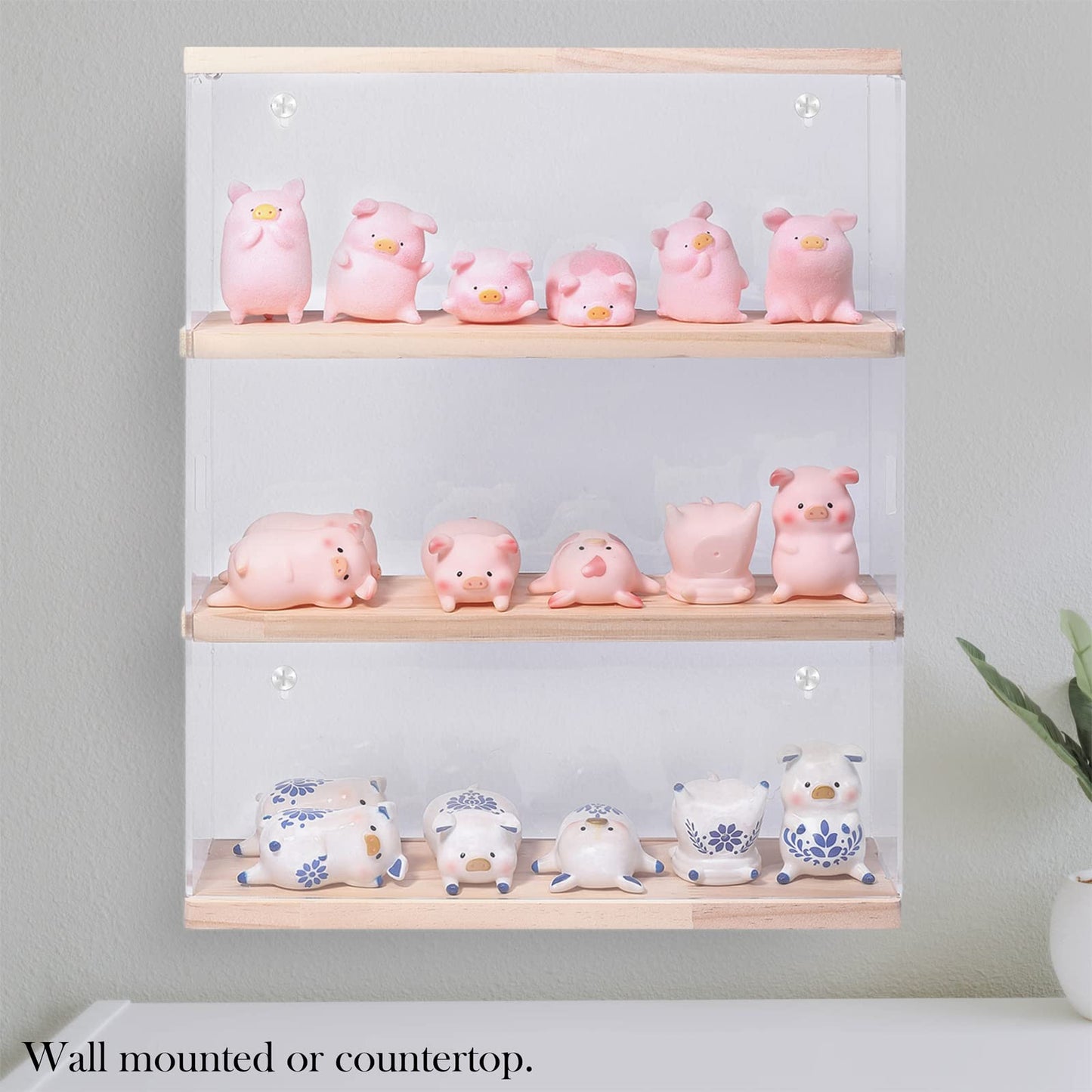 Nynelly 3 Shelf Clear Acrylic Display Case with Door - Wall Display Shelf for Models, Figures, Funko Pop, Pop Mart, Labubu, Sonny Angel, Smiski