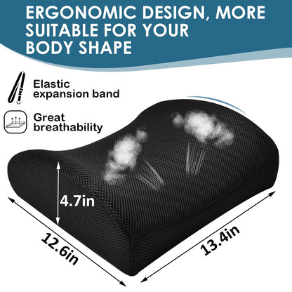 HomDSim Memory Foam Lumbar Cushion Lower Back Support Pillow Posture Correcting Car Seat Home Office Chair Black