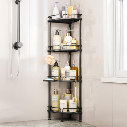 SWTYMIKI Corner Shower Caddy - 4 tier Bathroom Corner Shelf Shower Organizer Corner with 4 Hooks, Rust Free Standing Shower Caddy with Soap