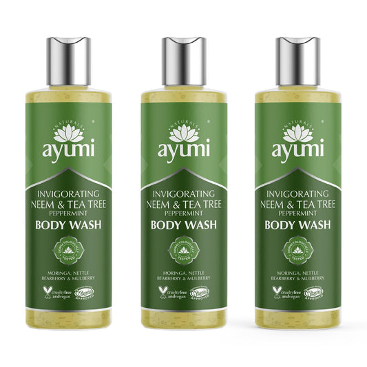 Ayumi Neem Body Wash for Oily Skin | Acne Body Wash with Tea Tree Oil | Itchy Skin Wash with Nettle Extract | Moisturising Shower Gel with Moringa Oil