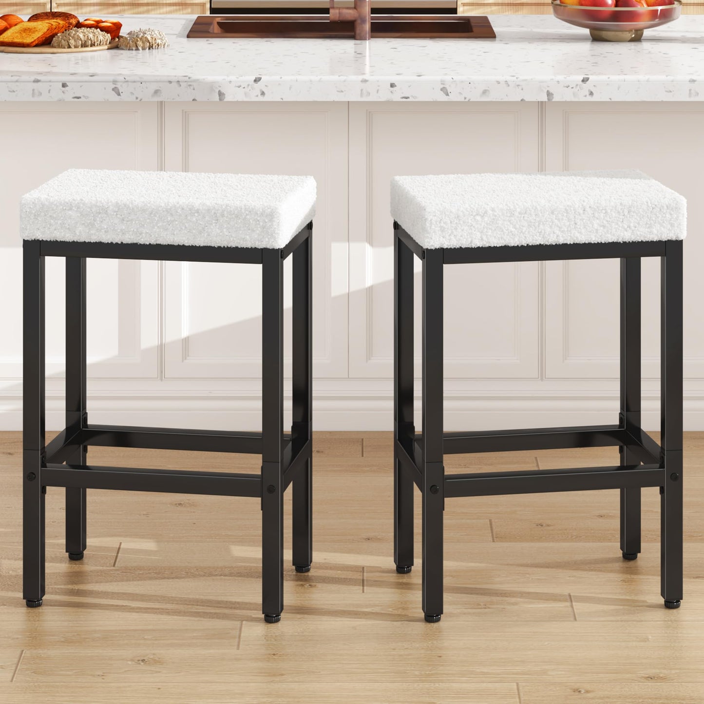 YMYNY 66cm Bar Stools Set of 2 - Fabric Breakfast Bar Stools, HBS514W