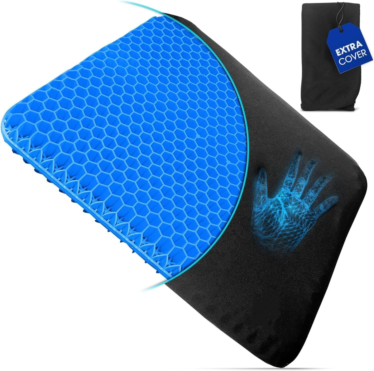 LATERN Gel Seat Cushion, 42CM x 36CM Honeycomb Double Thick Gel Cushion Ergonomic Cool Seat Cushion with Cloth Cover for Home Office Chair Car Seat