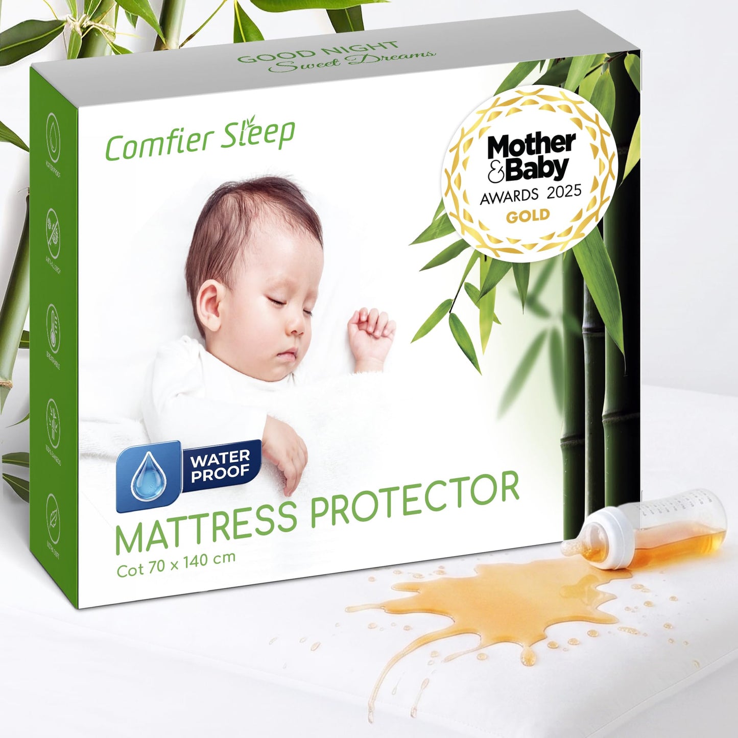 Cot Bed Mattress Protector 70x140cm Waterproof 100% Bamboo
