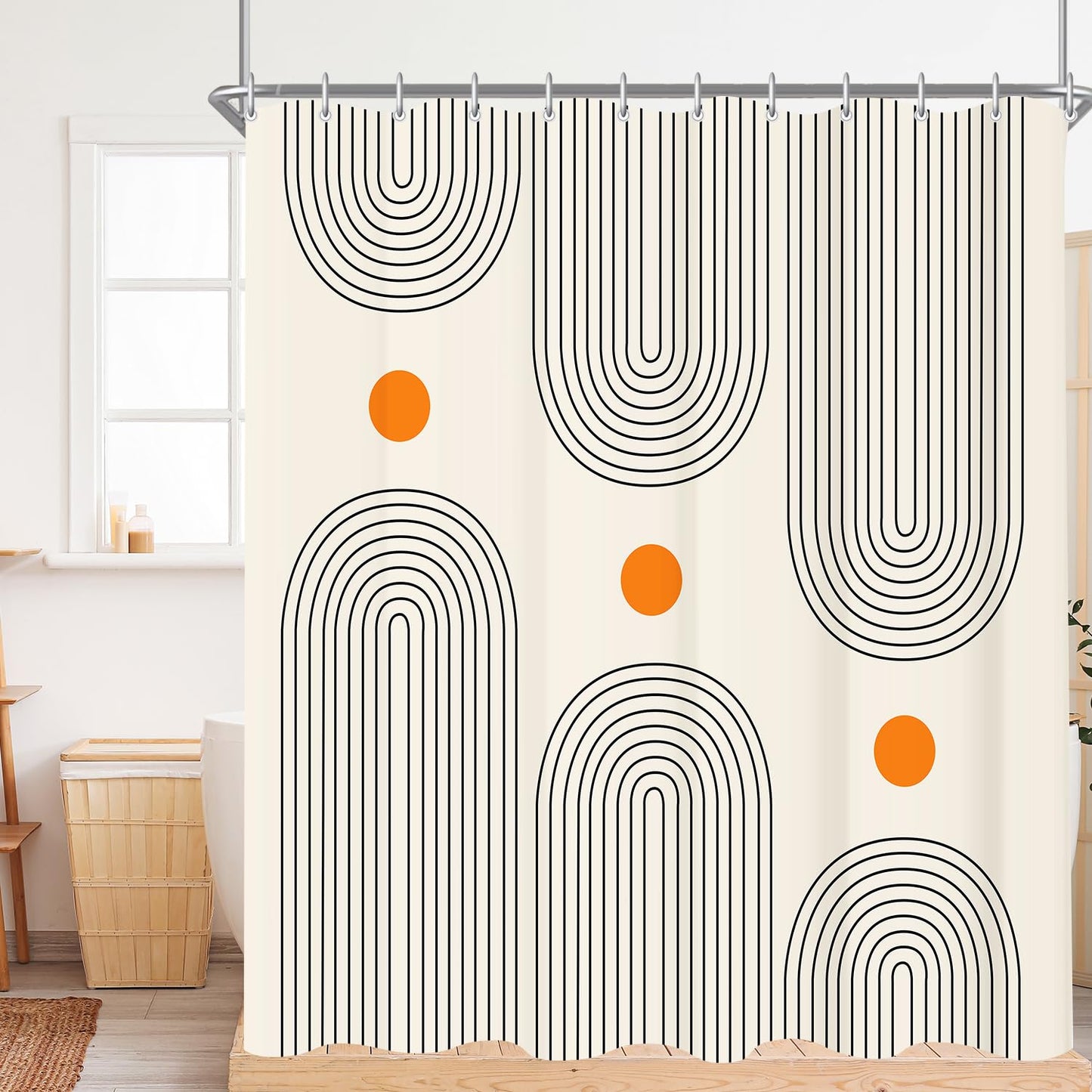 Lerores Shower Curtain 180 x 160 cm Geometric Curve, Weighted Hem, Anti-Mould Textile, Water-Repellent