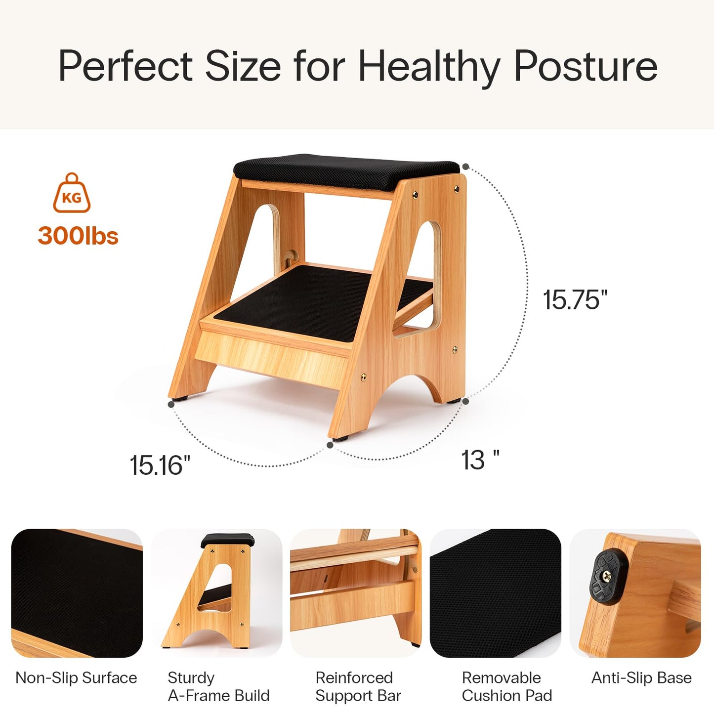 StrongTek 2 in 1 Footrest Rocker Wood Height Adjustable Non Slip