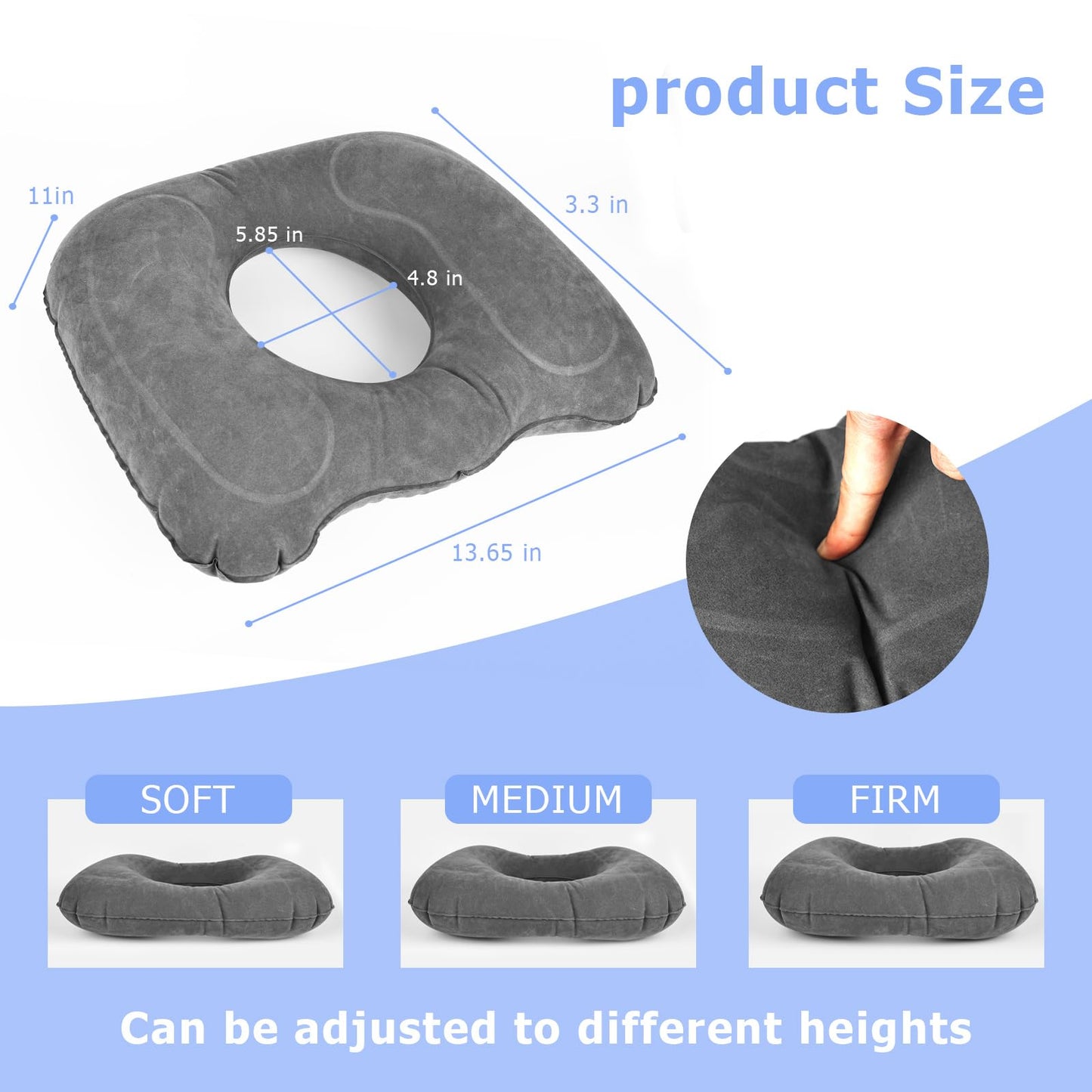 YHNDECO Orthopaedic Inflatable Seat Cushion, Hemorrhoid Seat Cushion, Ergonomic Coccyx Cushion for Wheelchairs, Office Chair, Anti-Hemorrhoids (Grey)