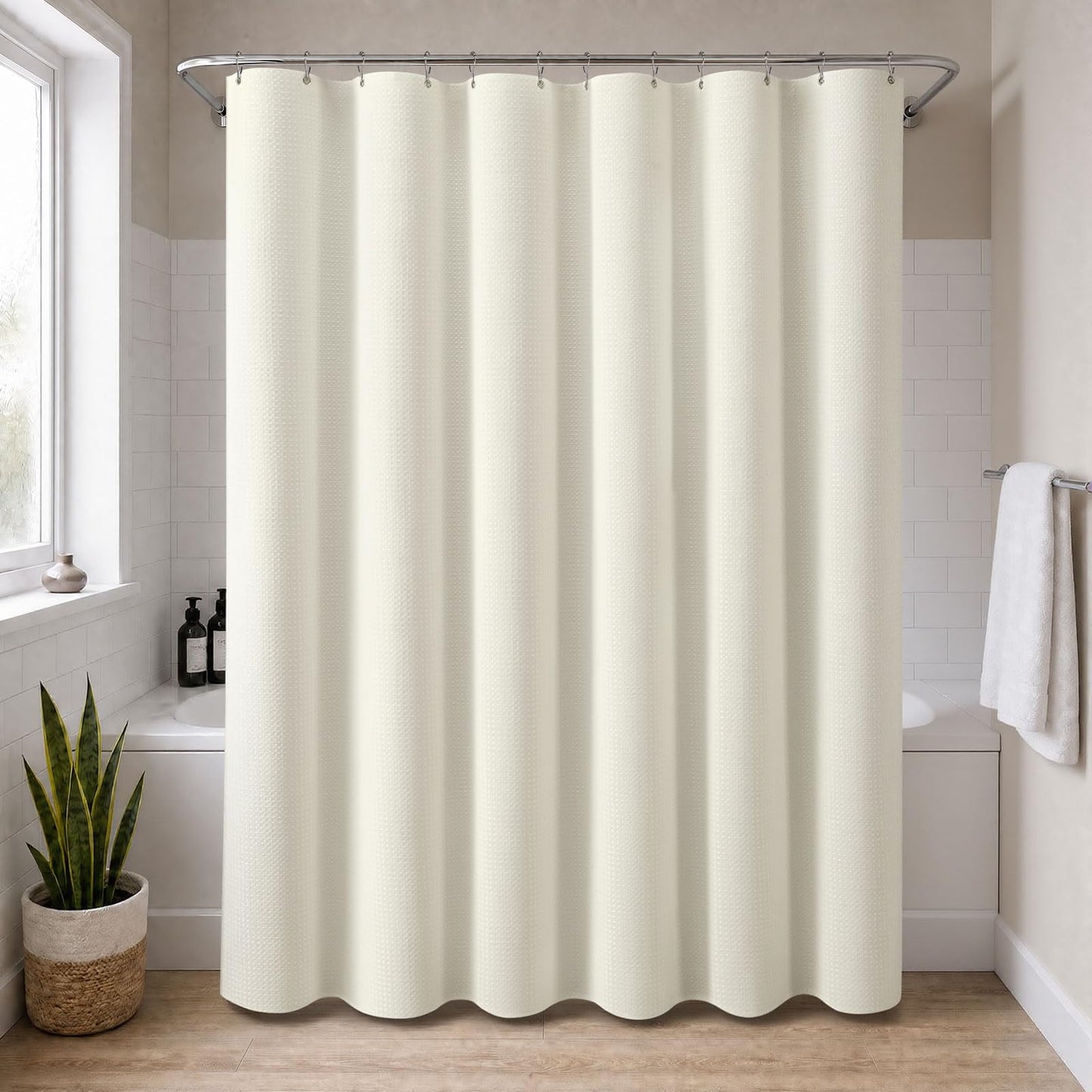 NDDYCU Weighted Cream Waffle Shower Curtain Waterproof Beige 180x180 cm