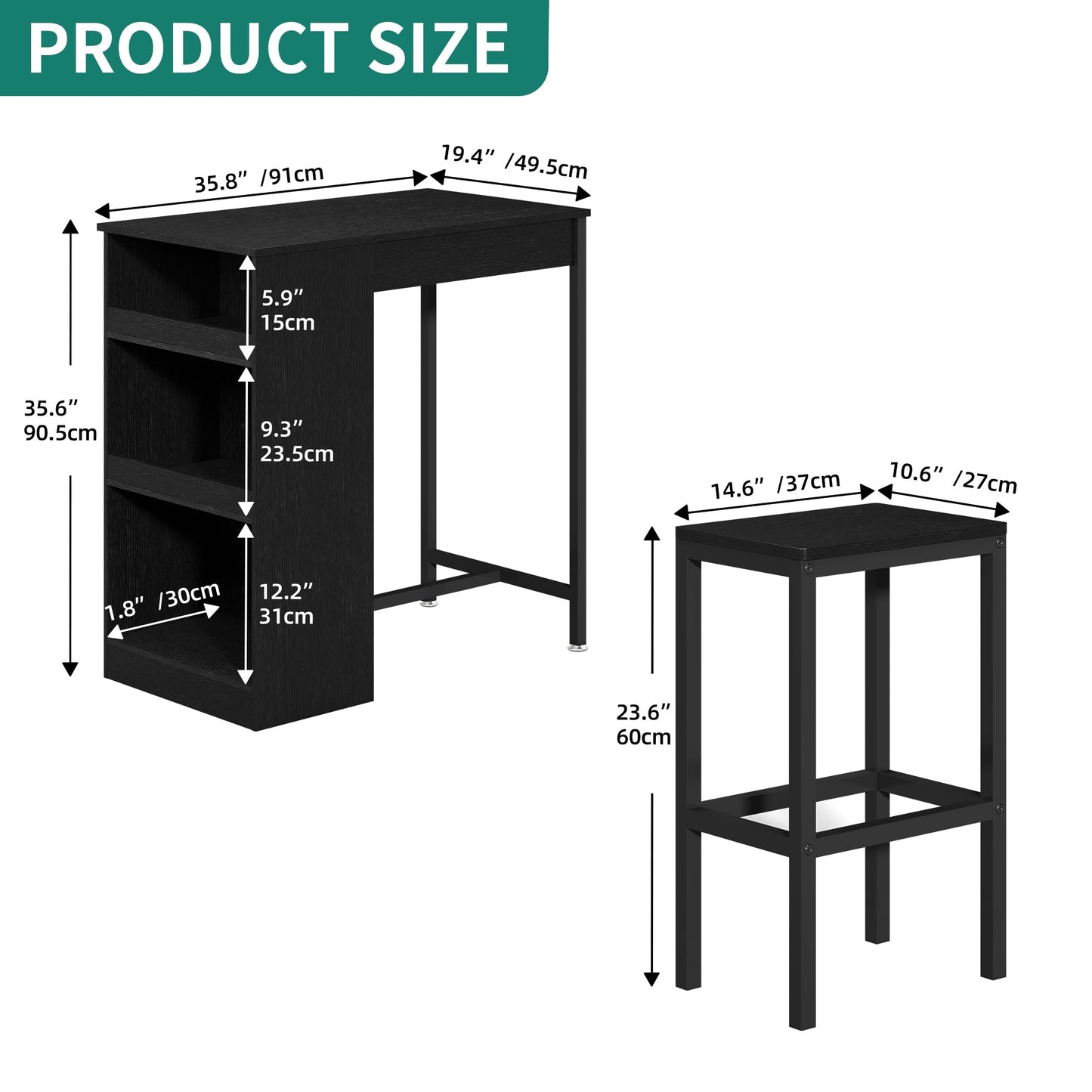 YITAHOME Breakfast Bar Table and Stools Set, Bar Table Set with Bar Stools, Breakfast Bar Dining Bar Table Footrest and Storage Shelf for Kitchen