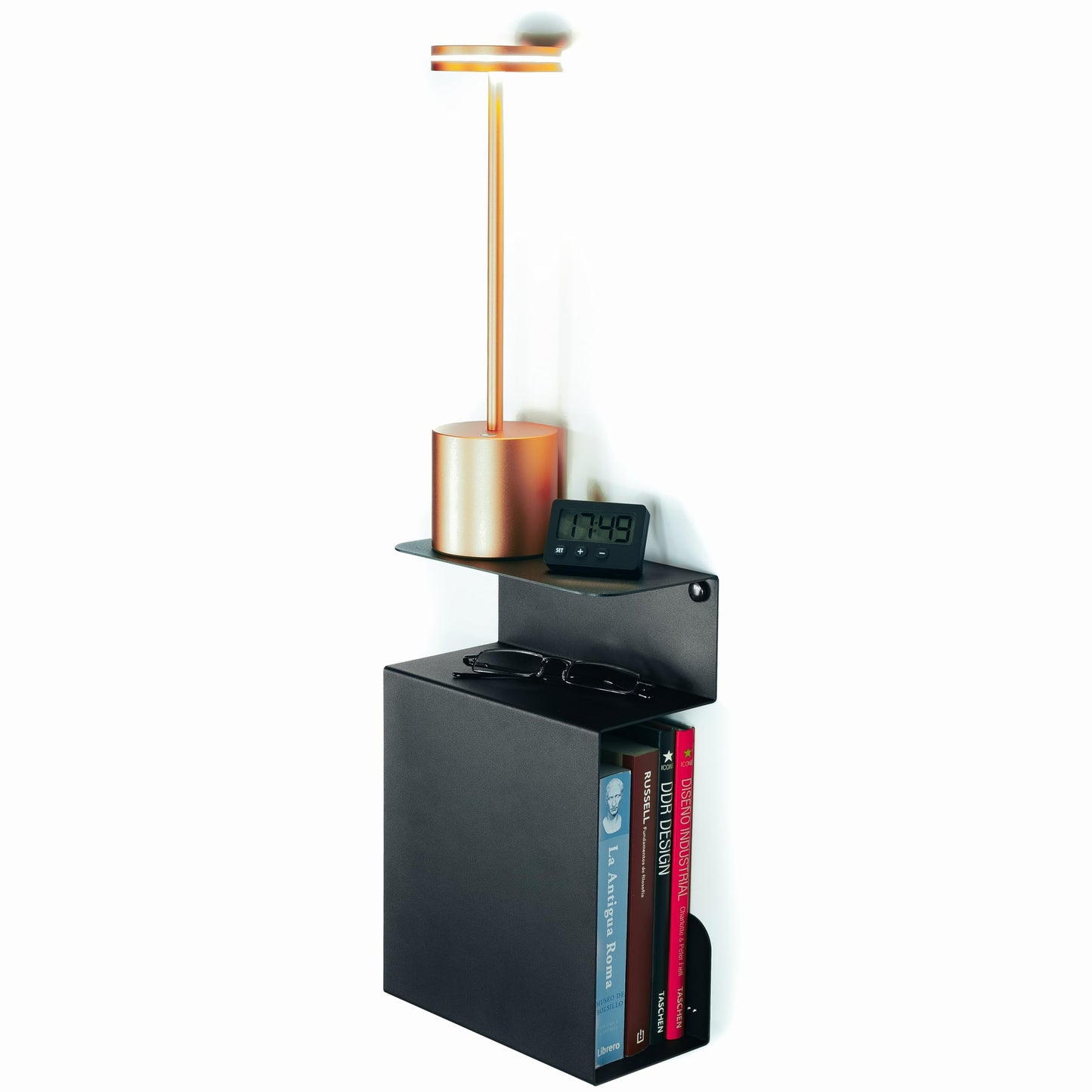 etterr Set of 2 Narrow Floating Bedside Tables | 100% Steel | Black | Made in Europe