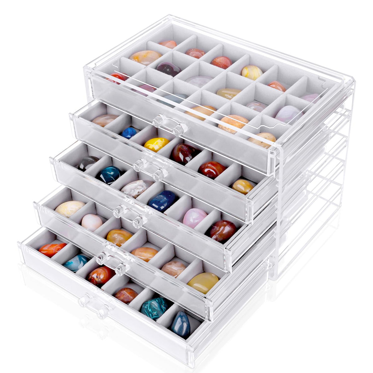 YUEONEWIN Rock Display Boxes for Collectables,90 Grid Rock Collection Display Case