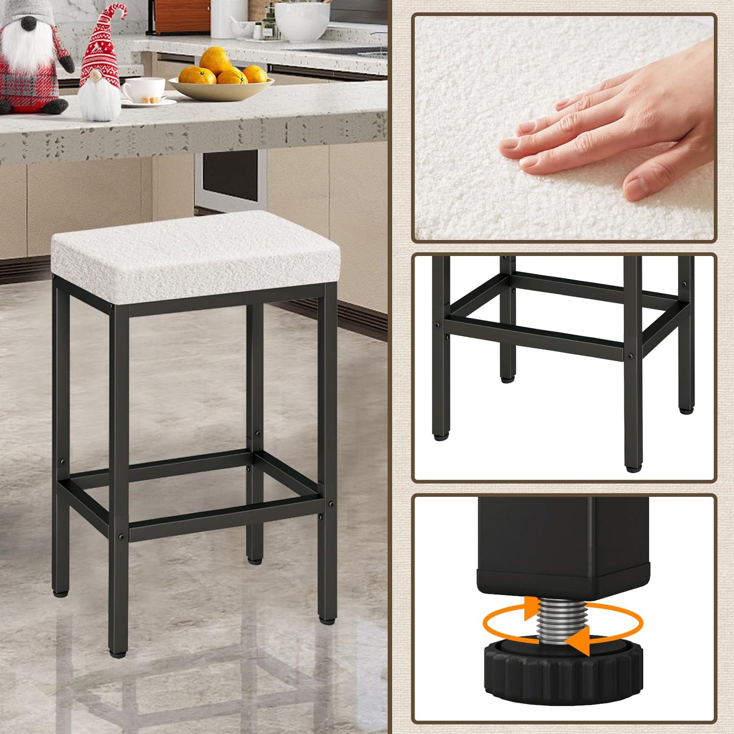 YMYNY 66cm Bar Stools Set of 2 - Fabric Breakfast Bar Stools, HBS514W