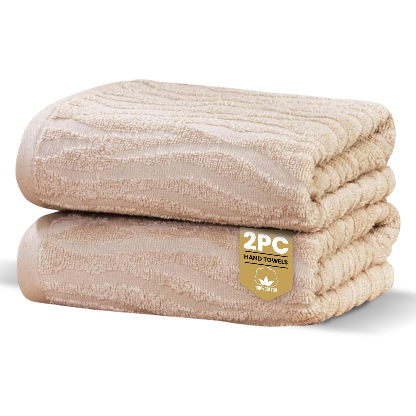 Rapport Home 2-Pack Safari Hand Towels | Natural Sand | 50x85cm 100% Cotton 500GSM | Absorbent & Soft Bathroom Towel Set | Oeko-Tex Certified