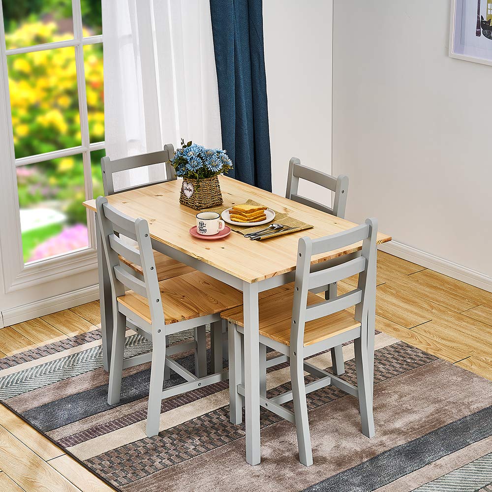 Panana Wooden Pine Dining Table with 4 Chairs in Choice of Colors Dining Room Furniture Set (Grey Pine)