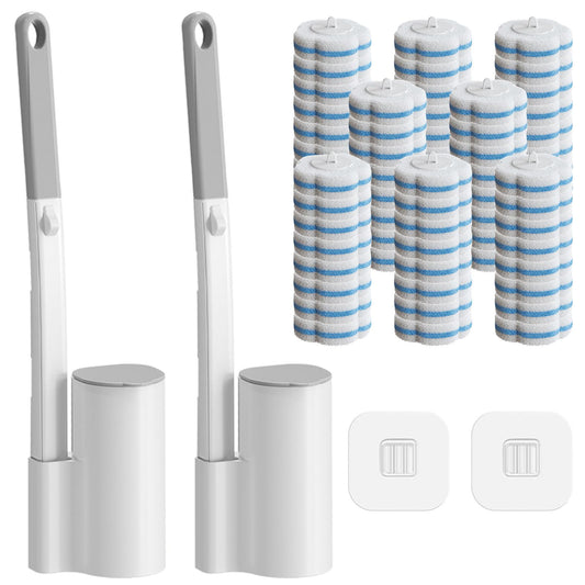 Houbobo Disposable Toilet Brush Cleaning System - 2 Pack, Toilet Wand and Storage Caddy Set with 48 Refill Sponges, for Toilet Bowl Deep Cleaning and