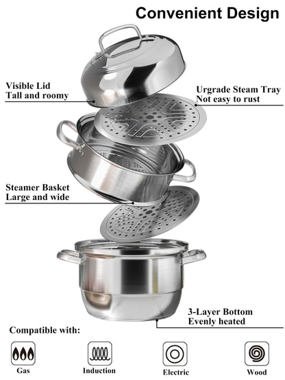 VENTION Steamer Cooking 34cm, 3 Tier Steamer, Large Steamer for Induction Hob