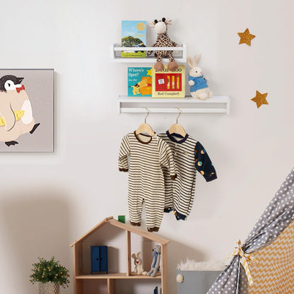 Gieanoo Nursery book shelf, Set of 2 White Floating Shelves Solid Natural Wood 80cm bookshelf kids room Wall Mounted baby floating book shelves decor