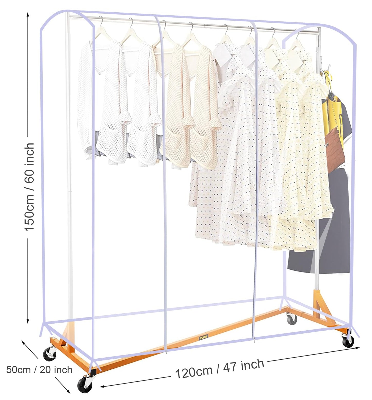 Ruibo Clear Clothes Rail Cover with 2 Durable Zippers Waterproof Dustproof Small Size 47.2" x 20" x 60"