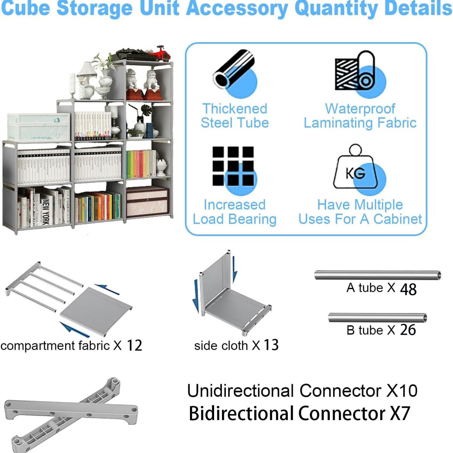Cube Storage Unit With 9 Compartments, Open Book Shelf Organiser for Family Study, Living Room Shelves for Books, Shoes, Toys, Clothes and Tools