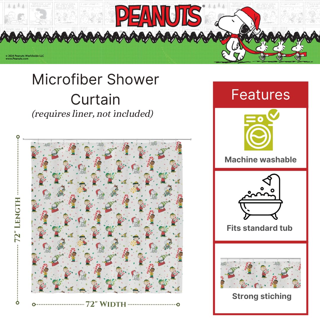 Franco Peanuts Holiday Christmas Bath Microfiber Shower Curtain, 72x72, Officially Licensed Product