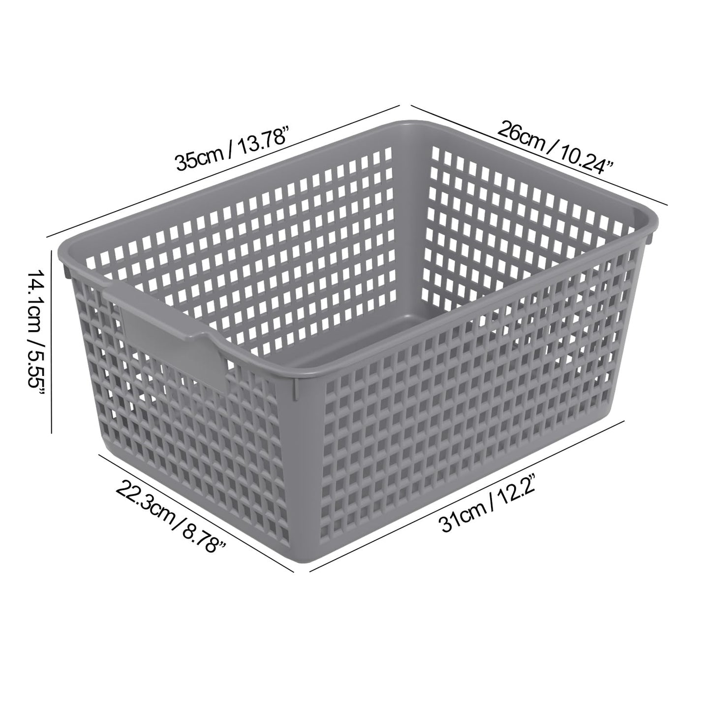 Jnktka Rectangle Storage Baskets for Shelves, Set of 6 Grey Plastic Baskets