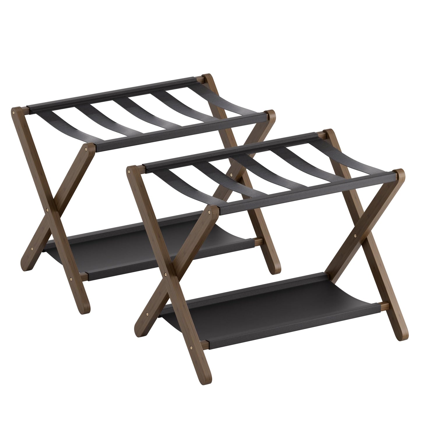 vovala Luggage Rack, Set of 2, Folding Suitcase Stand with Storage Shelf, Premium Bamboo Luggage Holder for Guest Room, Bedroom, Hotel, Closet