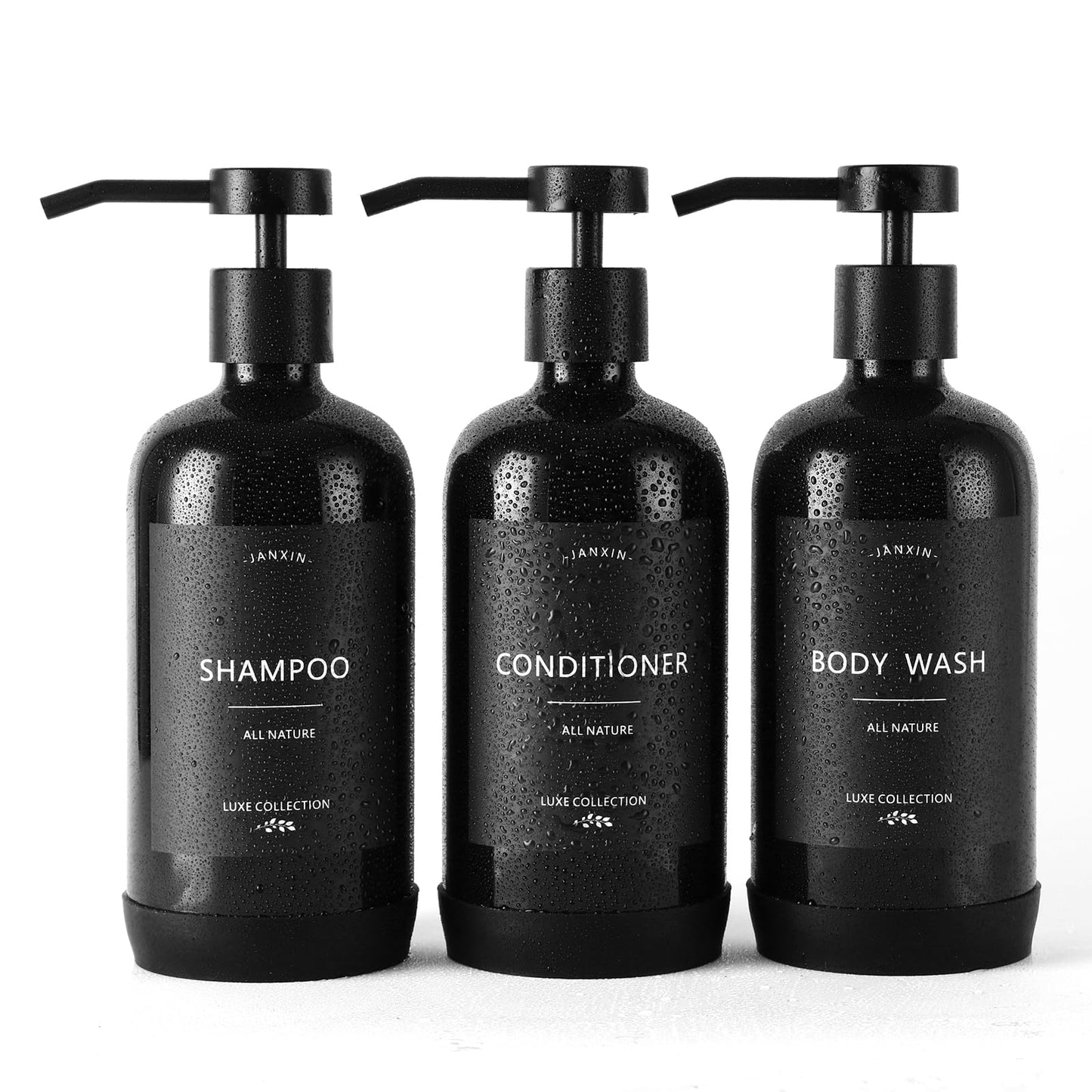 Janxin Shampoo and Conditioner Dispenser Set of 3,Refillable 21oz Shampoo Bottles with Non-Slip Protective Silicone Pad,Shower Soap Dispenser with