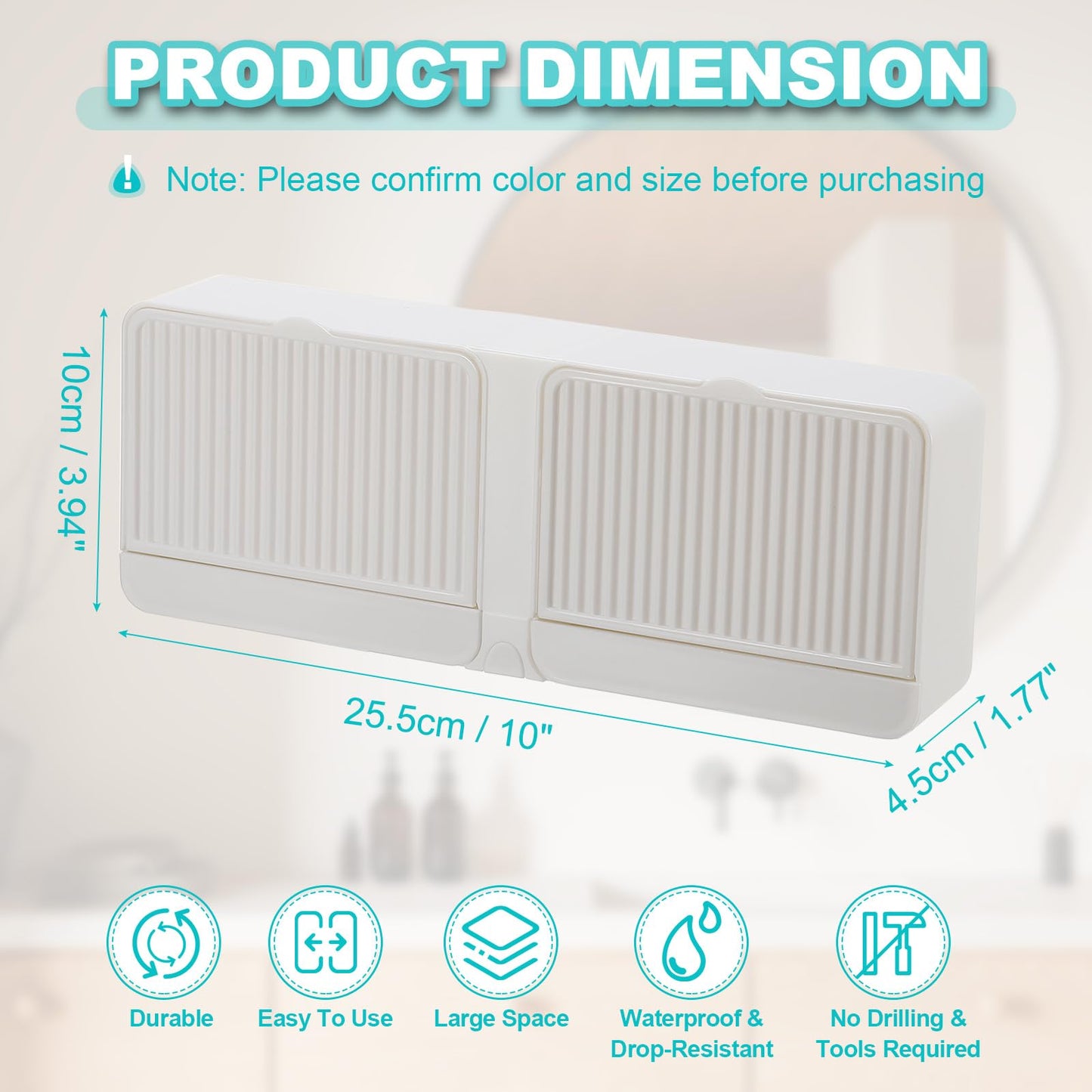 sourcing map Soap Holder with Hook, 10 x 3.94 Inches Double Grid Wall Mounted No Drill Soap Dish for Shower, Bathroom & Kitchen