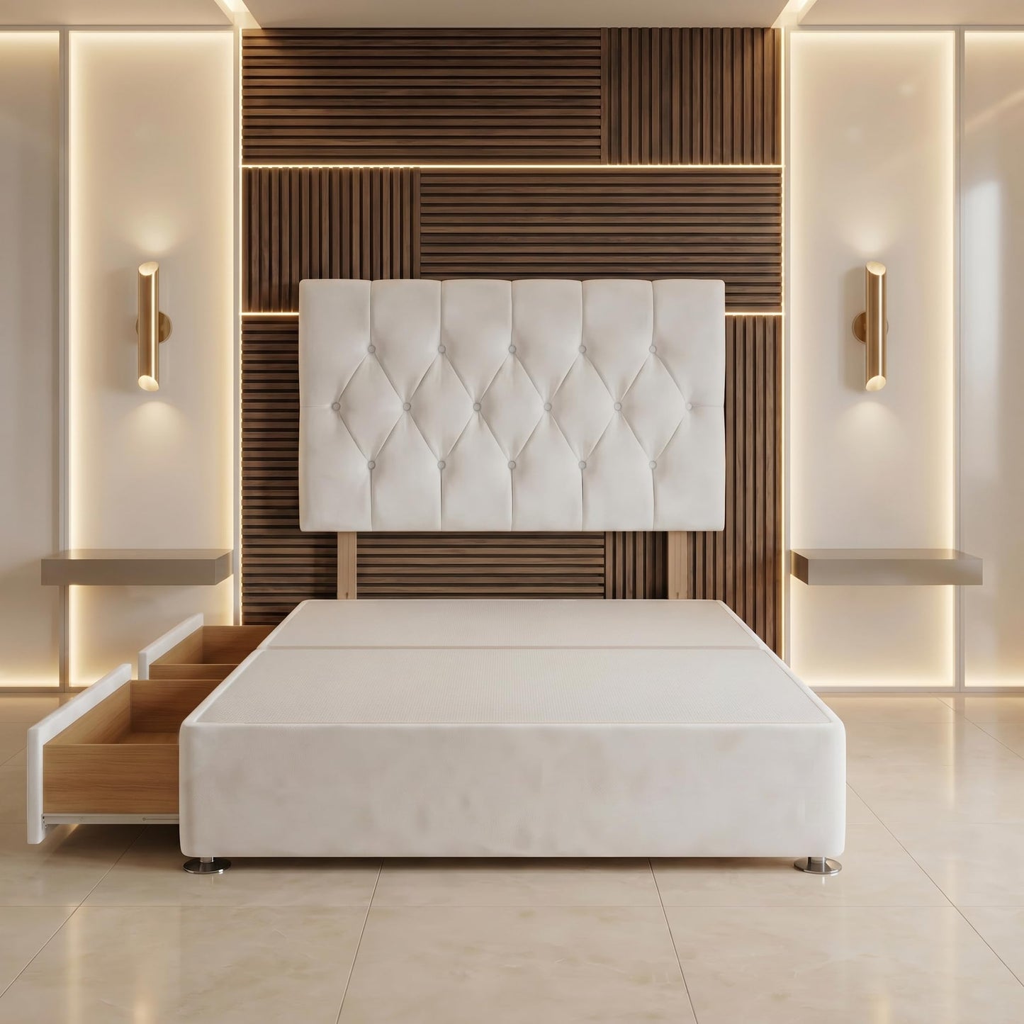 Bed Centre Ziggy Plush Single Divan Base 30" Headboard, White, 0 Draw