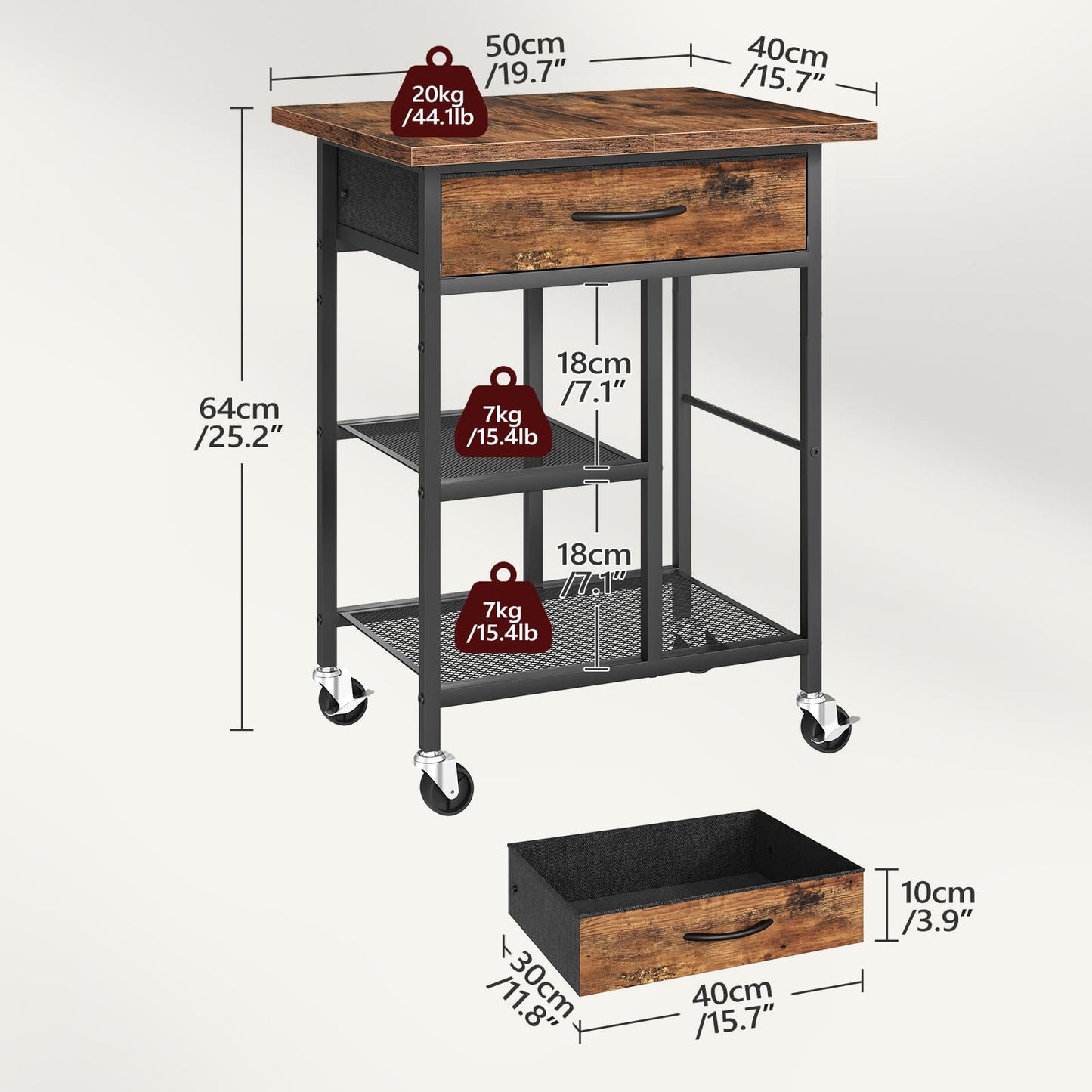 MAHANCRIS Printer Stand, Printer Table, Printer Cart with Fabric Drawer