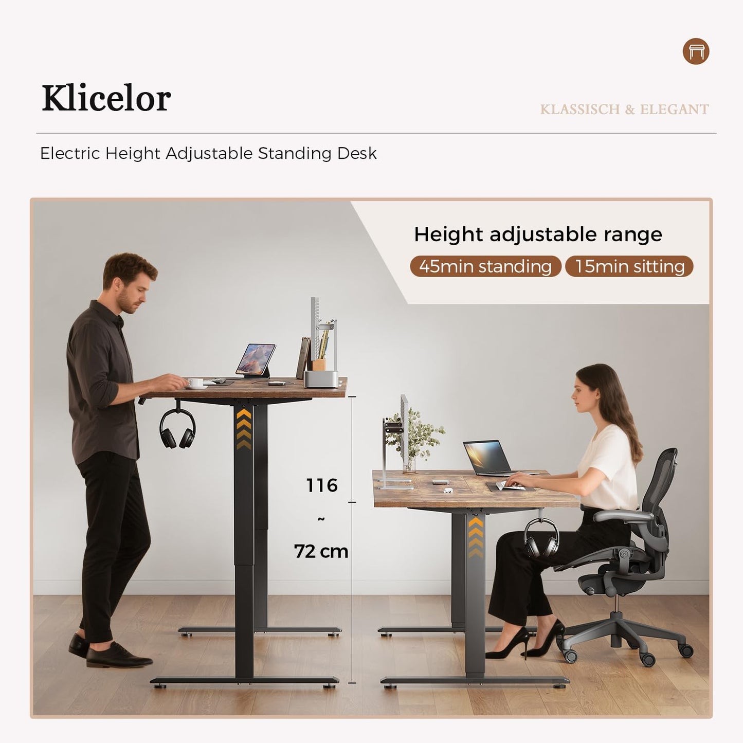 Klicelor Height Adjustable Electric Desk, 2 Memory Buttons, 140x80cm