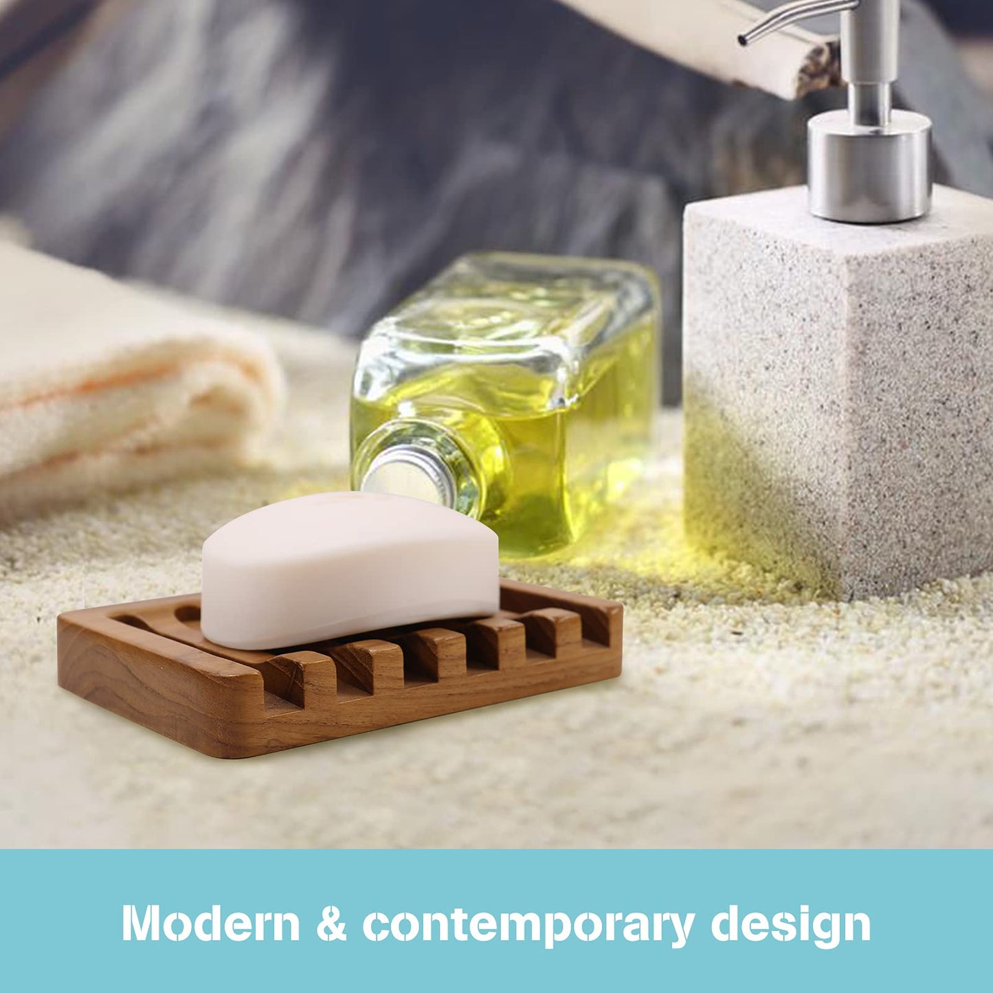 HTB Teak Soap Dish 1PC, Self-Draining Soap Bar Holder for The Shower