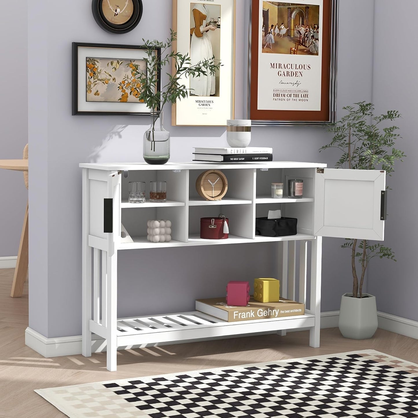 UYIHOME Narrow Console Table with Storage Space 2 Doors 30 x 100 x 80 cm White