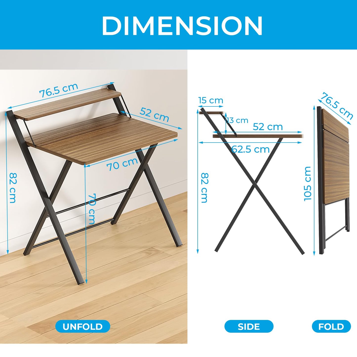 GreenForest No Assembly Required Folding Desk with Monitor Shelf,Espresso
