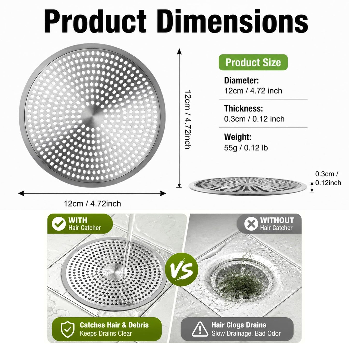 1Pcs Stainless Steel and Silicone Shower Drain Hair Catcher for Bath Drain